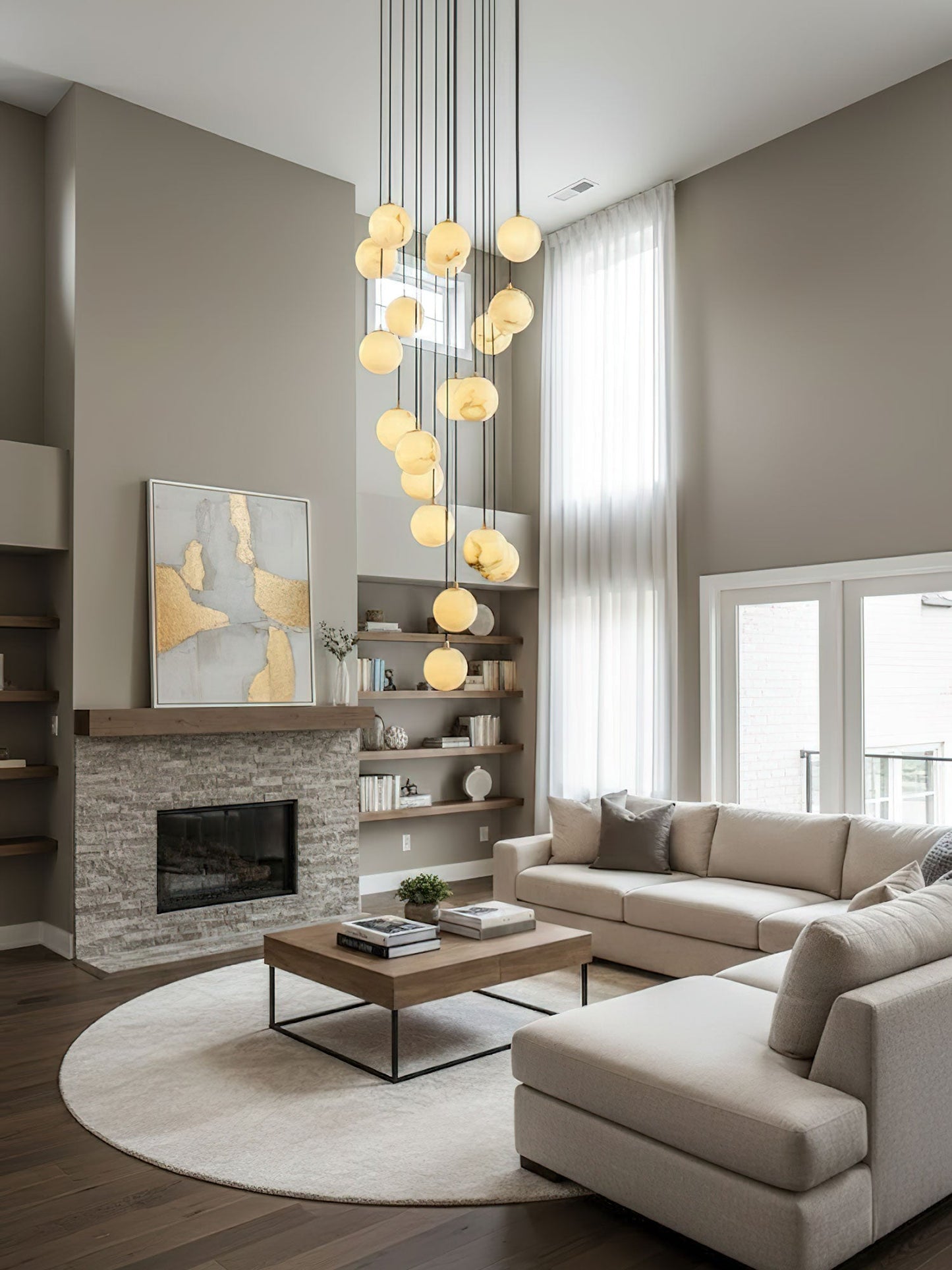 Alabaster Cluster Chandelier - Elegant Design, Adjustable Height