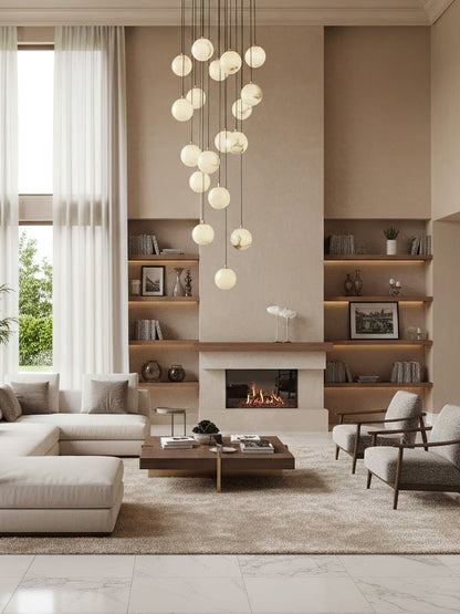Alabaster Cluster Chandelier - Elegant Design, Adjustable Height