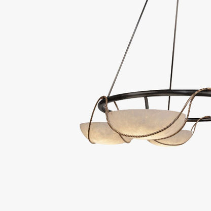 Alabaster Bowl Ring Chandelier - Elegant Design, Adjustable Height