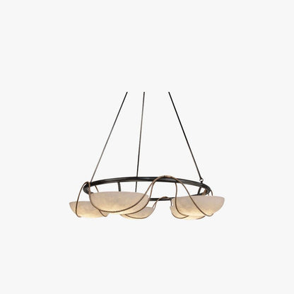 Alabaster Bowl Ring Chandelier - Elegant Design, Adjustable Height