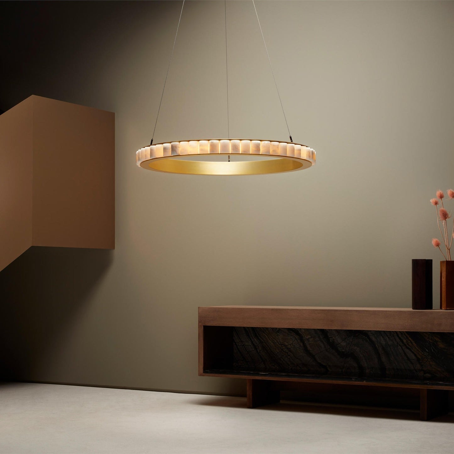 Alabaster Avalon Halo Chandelier - Elegant Design, Dimmable LED Lights