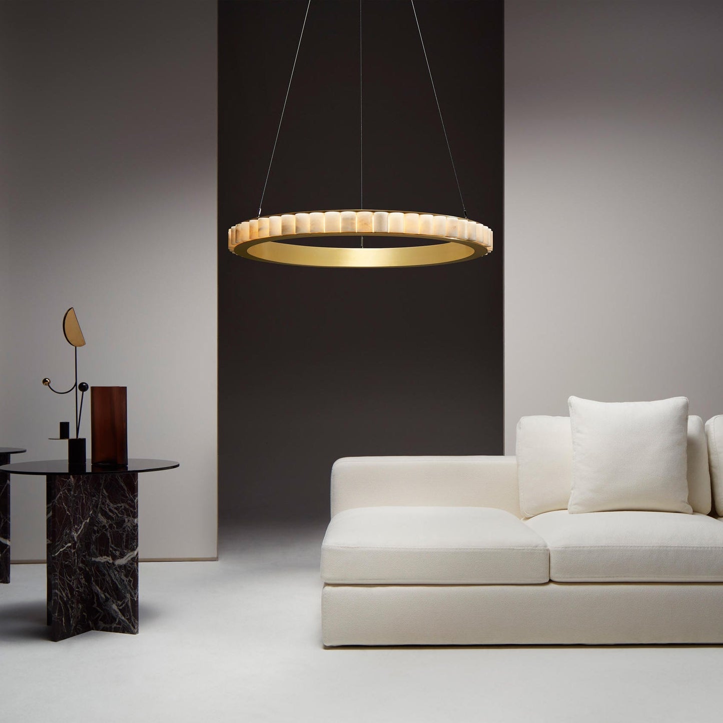 Alabaster Avalon Halo Chandelier - Elegant Design, Dimmable LED Lights