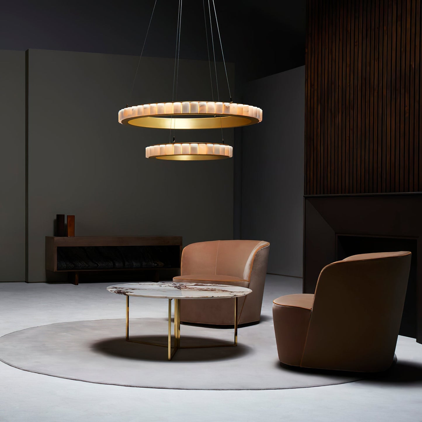 Alabaster Avalon Halo Chandelier - Elegant Design, Dimmable LED Lights