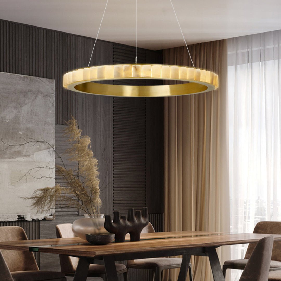 Alabaster Avalon Halo Chandelier - Elegant Design, Dimmable LED Lights