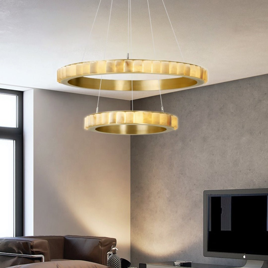Alabaster Avalon Halo Chandelier - Elegant Design, Dimmable LED Lights