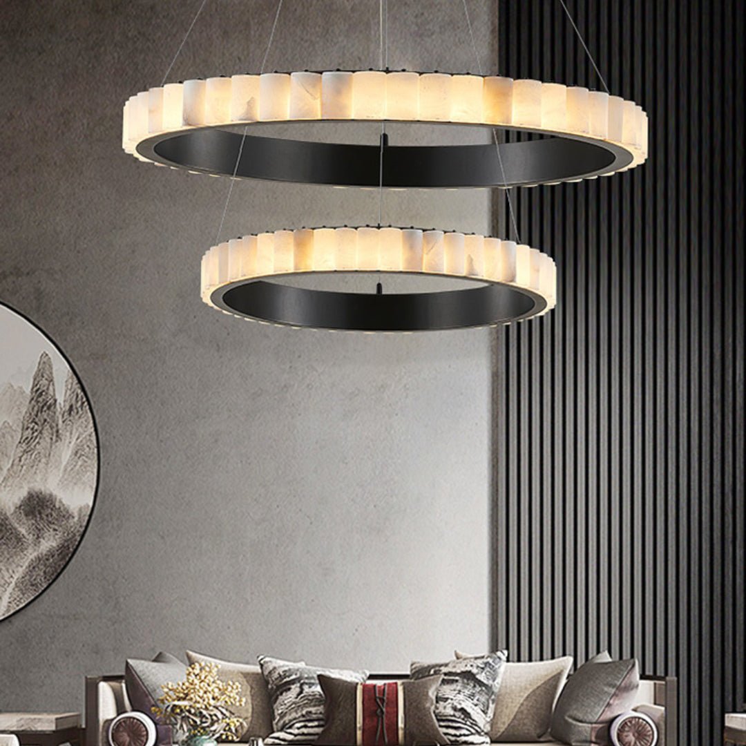 Alabaster Avalon Halo Chandelier - Elegant Design, Dimmable LED Lights