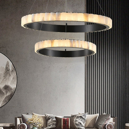 Alabaster Avalon Halo Chandelier - Elegant Design, Dimmable LED Lights