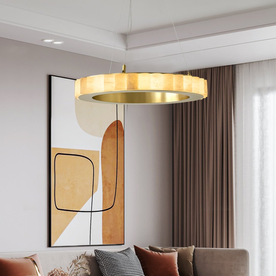 Alabaster Avalon Halo Chandelier - Elegant Design, Dimmable LED Lights