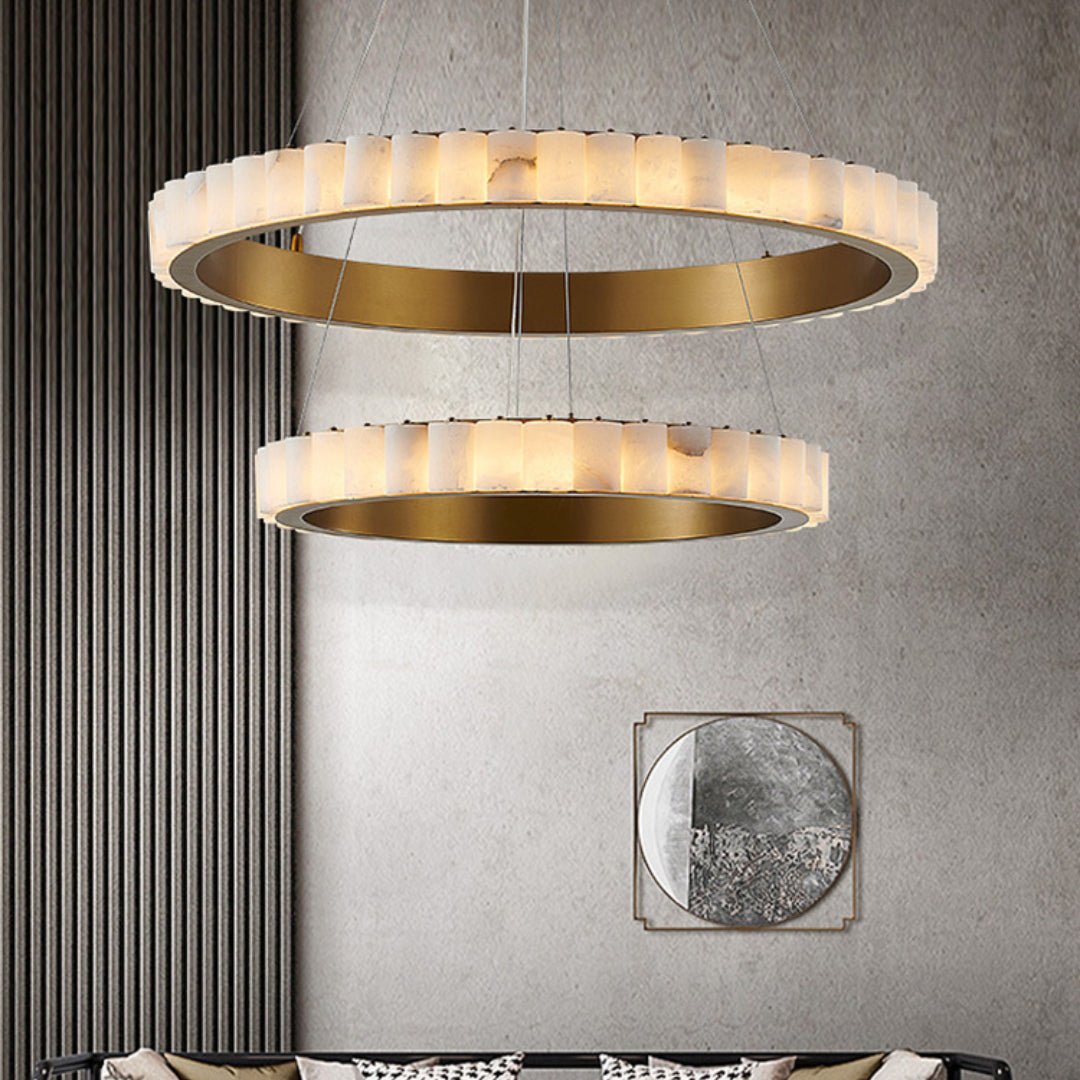 Alabaster Avalon Halo Chandelier - Elegant Design, Dimmable LED Lights