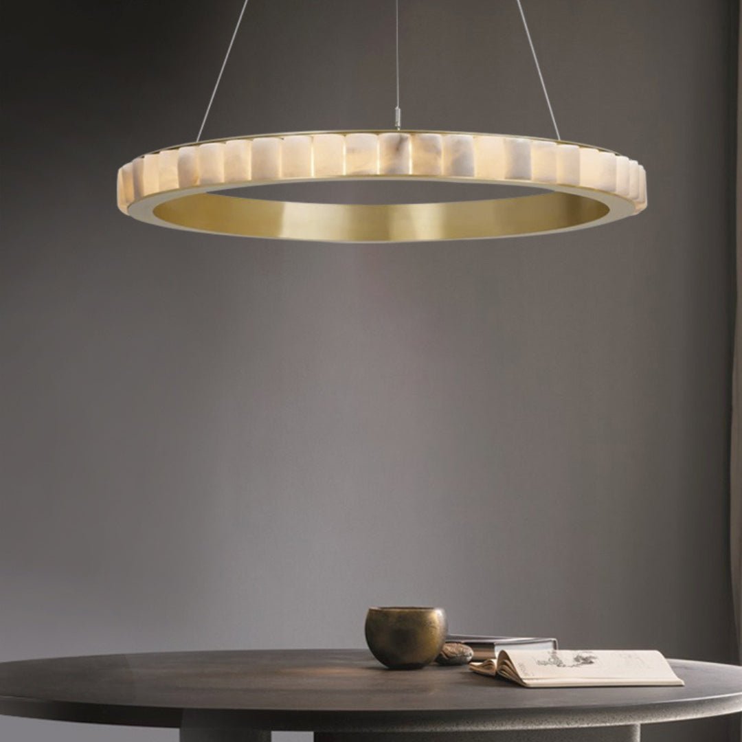 Alabaster Avalon Halo Chandelier - Elegant Design, Dimmable LED Lights