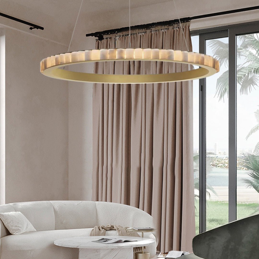 Alabaster Avalon Halo Chandelier - Elegant Design, Dimmable LED Lights
