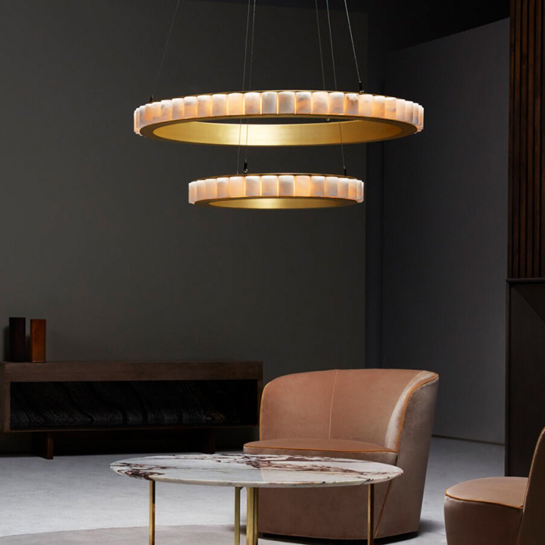 Alabaster Avalon Halo Chandelier - Elegant Design, Dimmable LED Lights