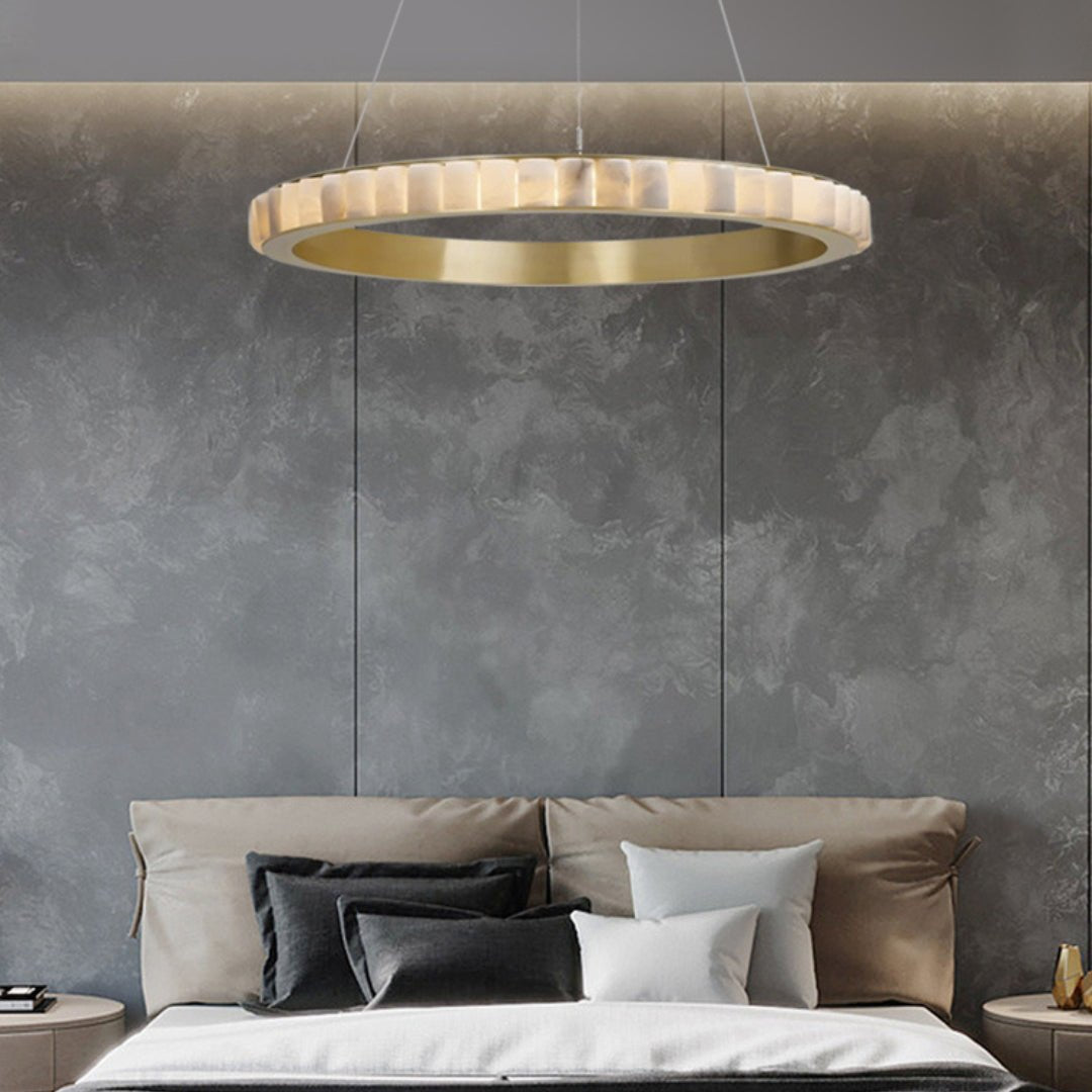 Alabaster Avalon Halo Chandelier - Elegant Design, Dimmable LED Lights
