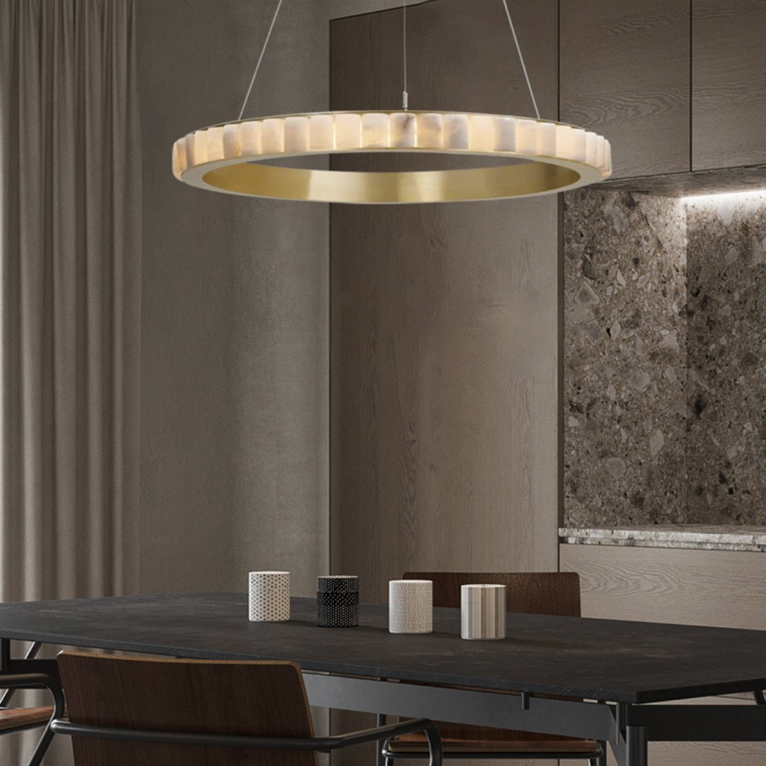 Alabaster Avalon Halo Chandelier - Elegant Design, Dimmable LED Lights