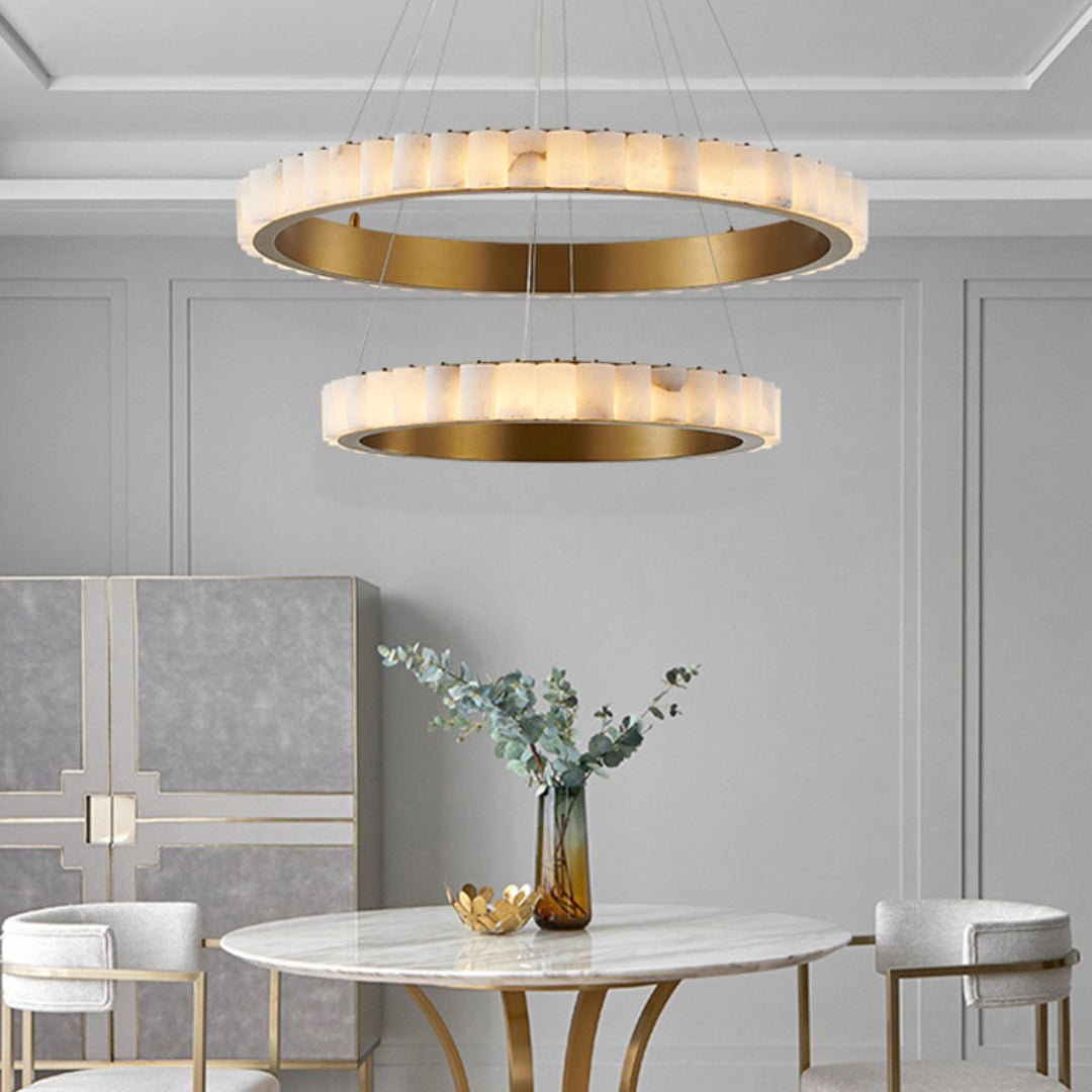 Alabaster Avalon Halo Chandelier - Elegant Design, Dimmable LED Lights