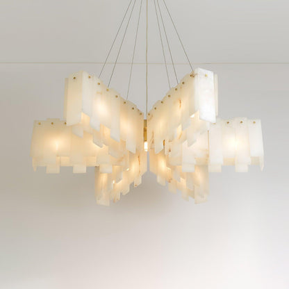 Elegant Alabaster Cascade Tiered Chandelier with Adjustable Height & L