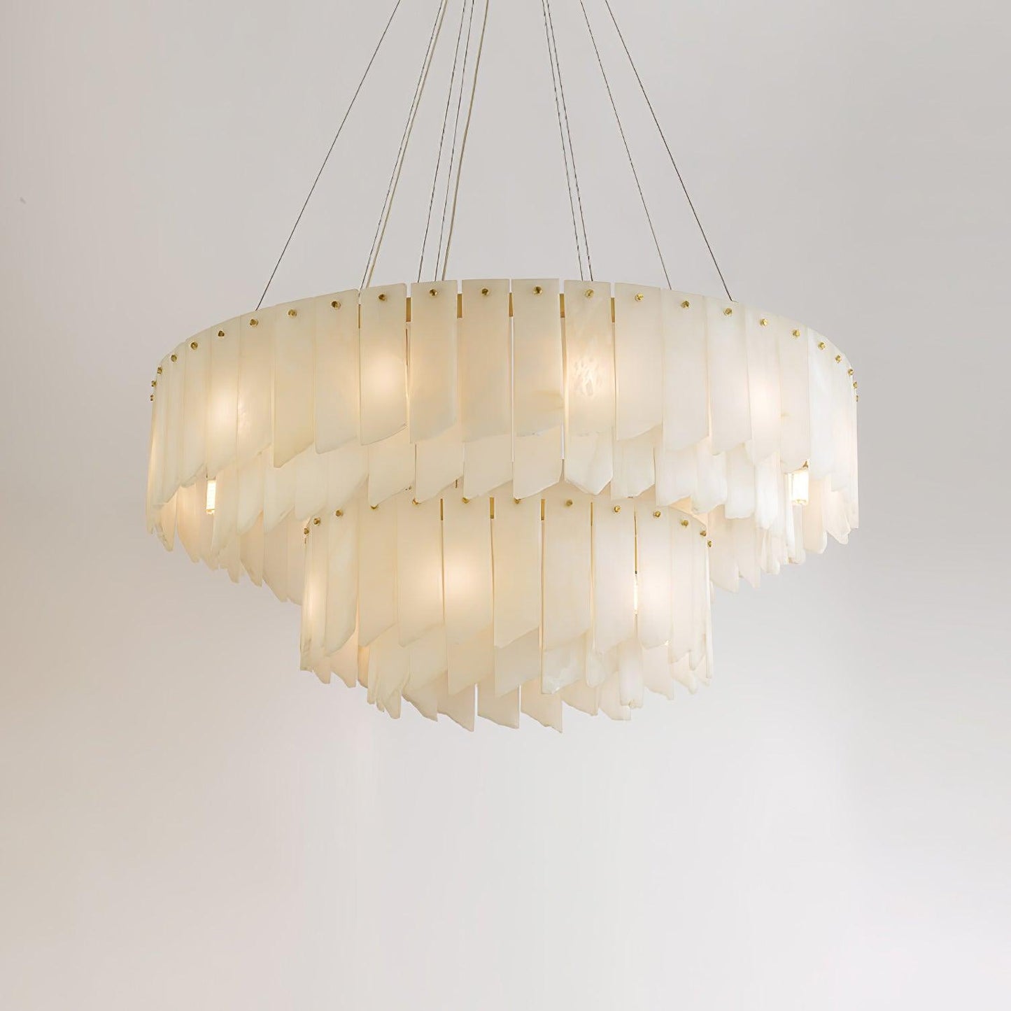 Elegant Alabaster Cascade Tiered Chandelier with Adjustable Height & L