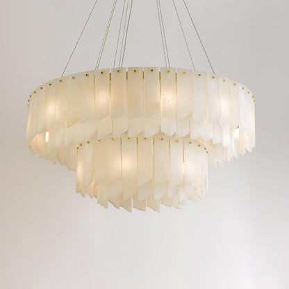 Elegant Alabaster Cascade Tiered Chandelier with Adjustable Height & L