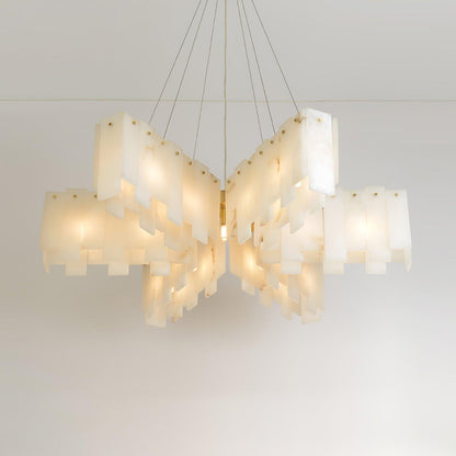 Elegant Alabaster Cascade Tiered Chandelier with Adjustable Height & L