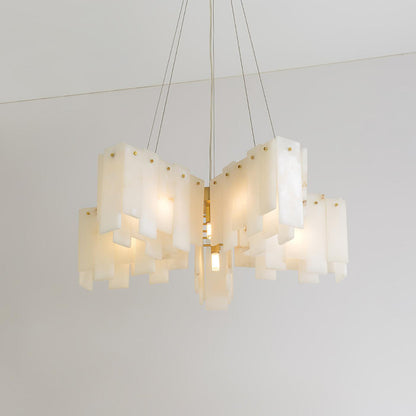 Elegant Alabaster Cascade Tiered Chandelier with Adjustable Height & L