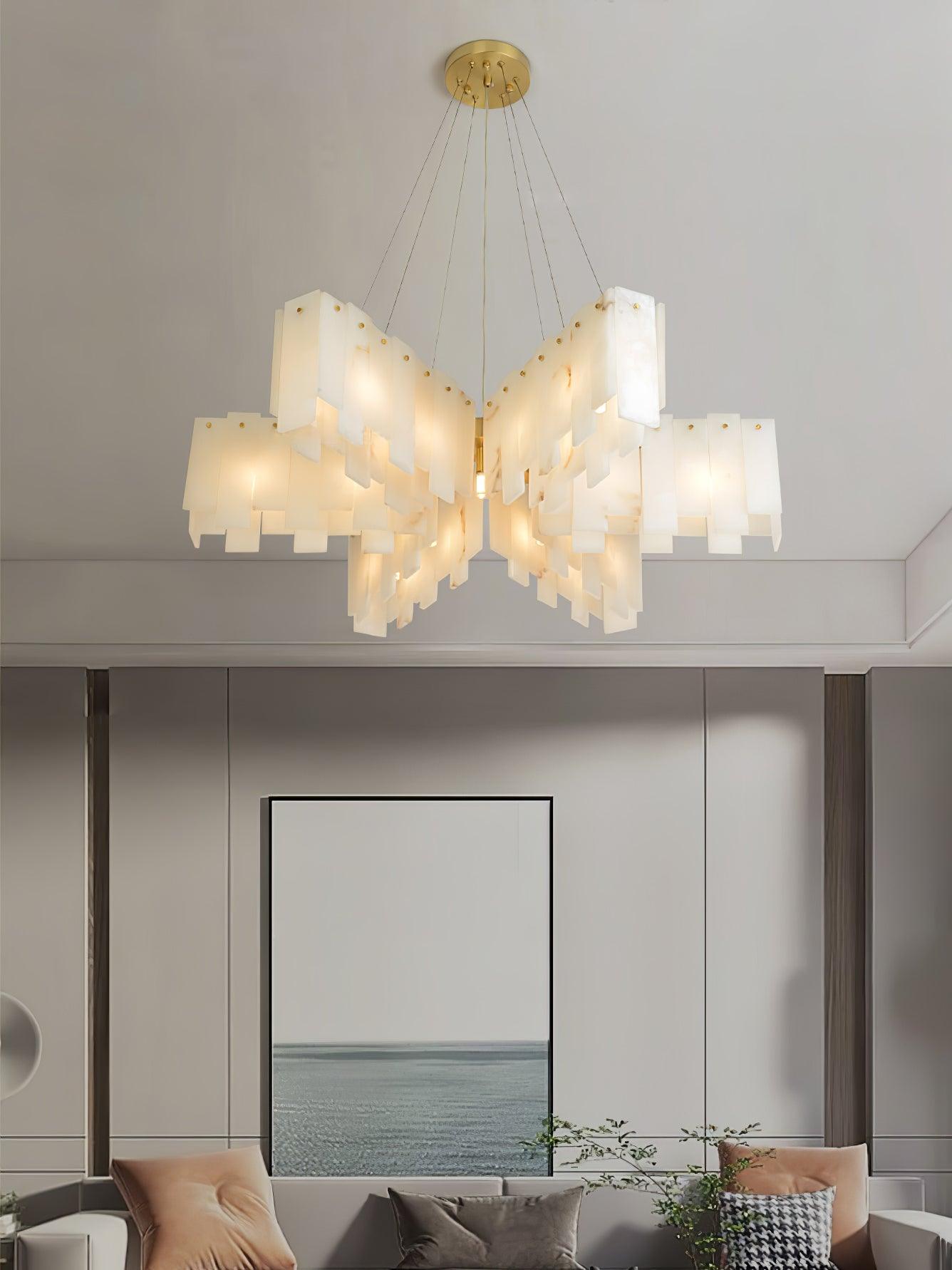 Elegant Alabaster Cascade Tiered Chandelier with Adjustable Height & L