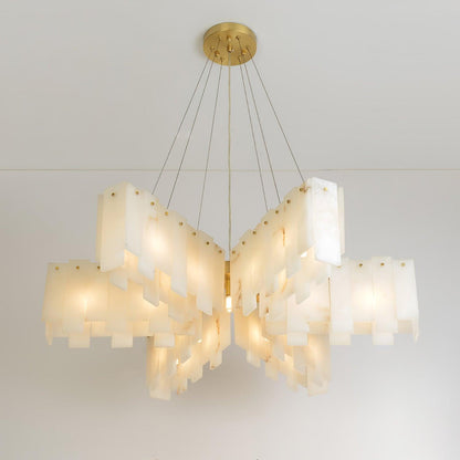 Elegant Alabaster Cascade Tiered Chandelier with Adjustable Height & L