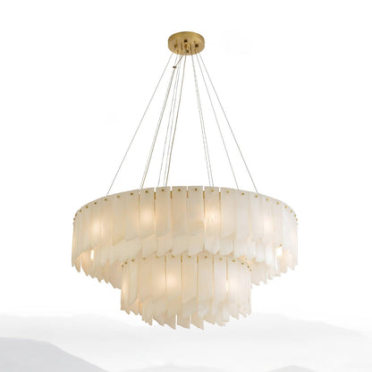 Elegant Alabaster Cascade Tiered Chandelier with Adjustable Height & L
