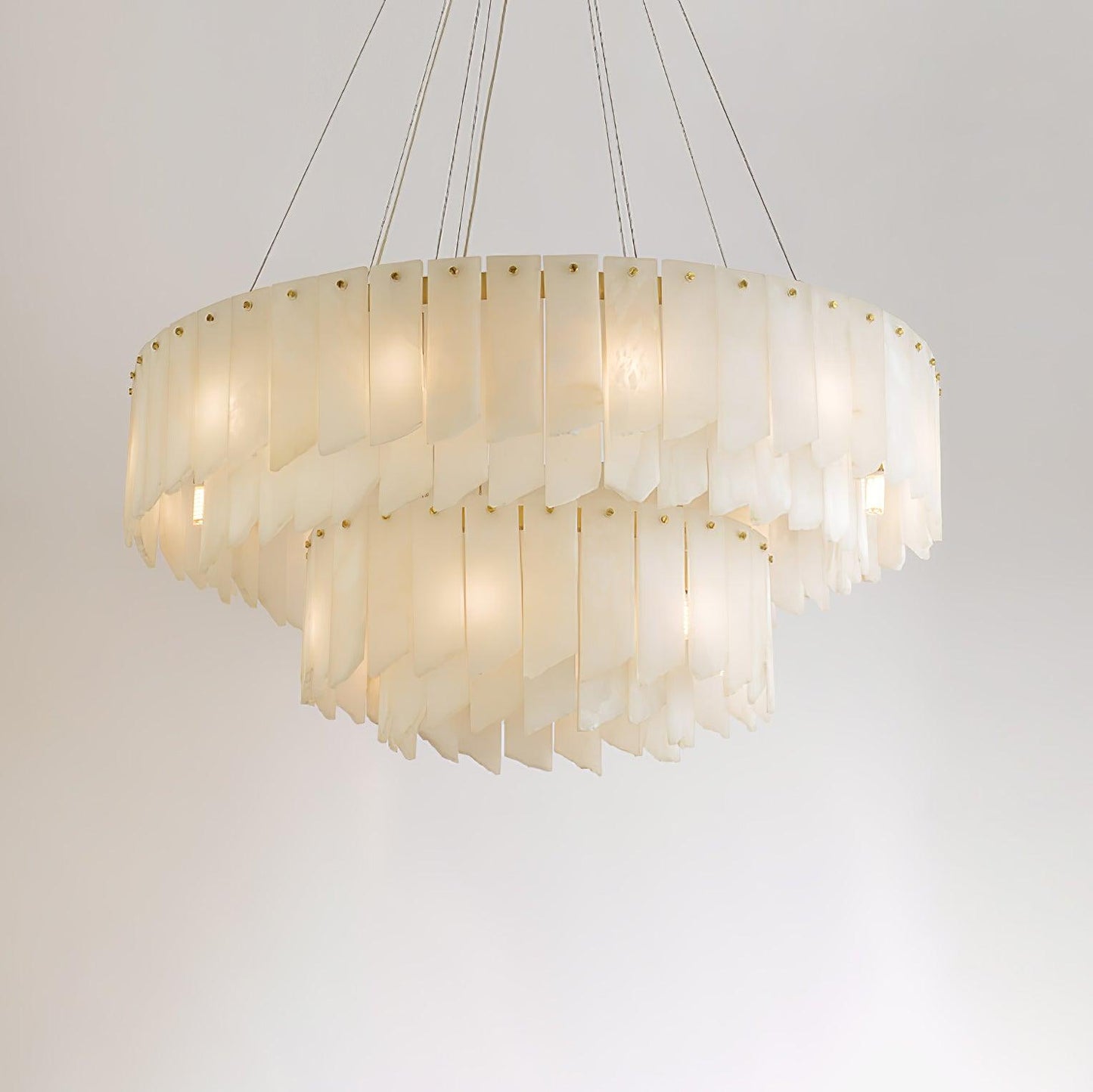 Elegant Alabaster Cascade Tiered Chandelier with Adjustable Height & L