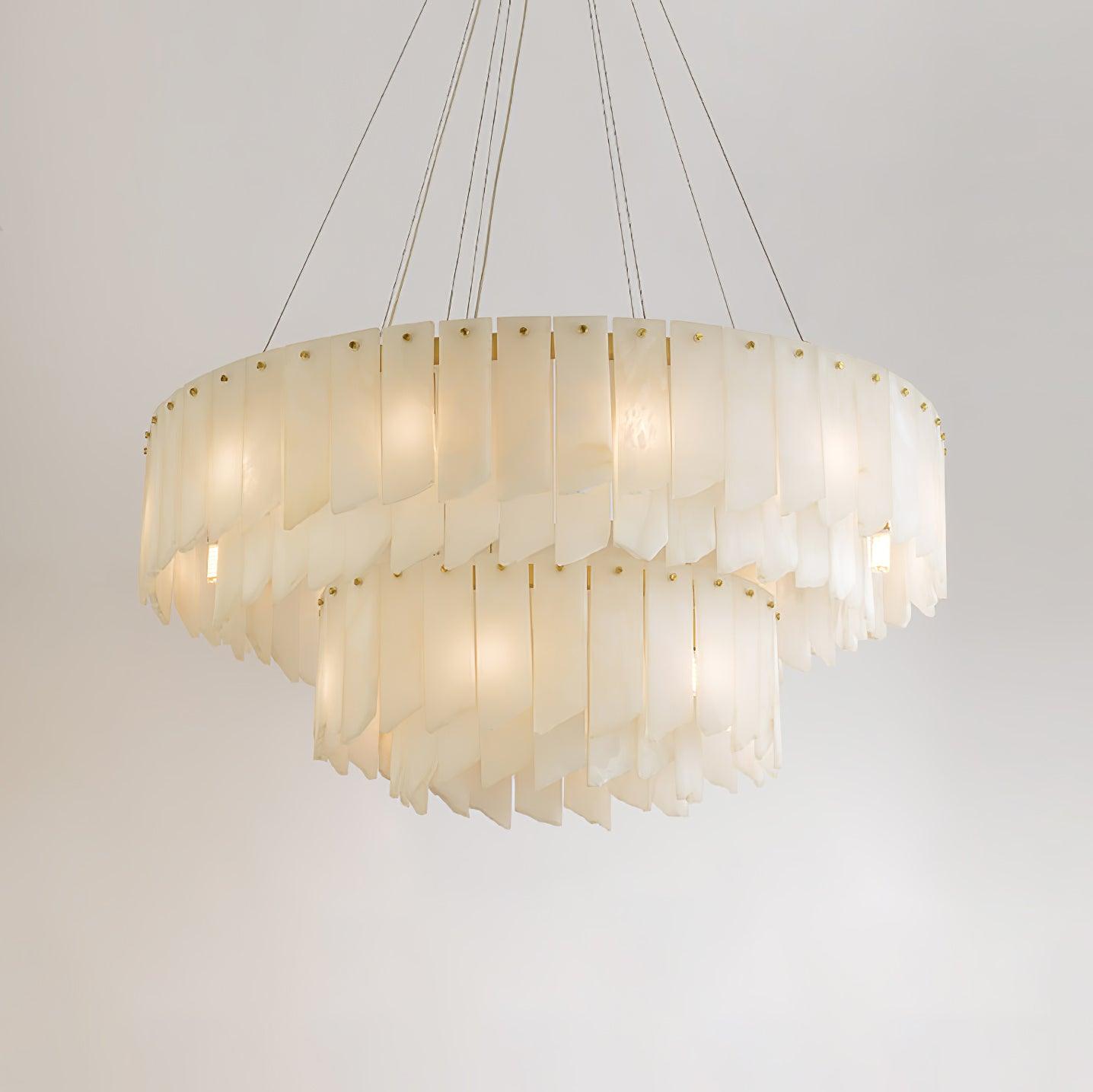 Elegant Alabaster Cascade Tiered Chandelier with Adjustable Height & L