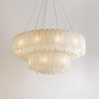 Elegant Alabaster Cascade Tiered Chandelier with Adjustable Height & L