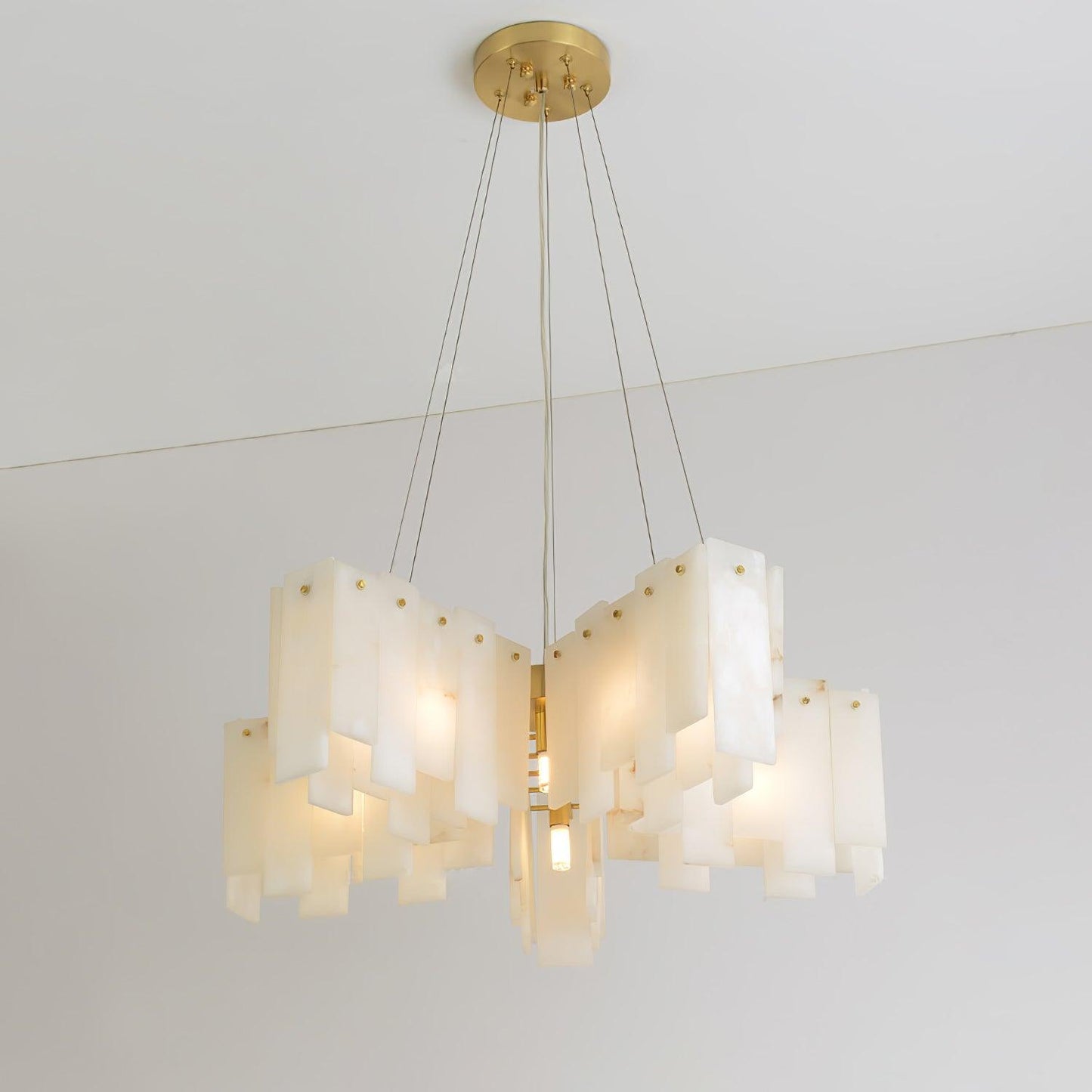 Elegant Alabaster Cascade Tiered Chandelier with Adjustable Height & L
