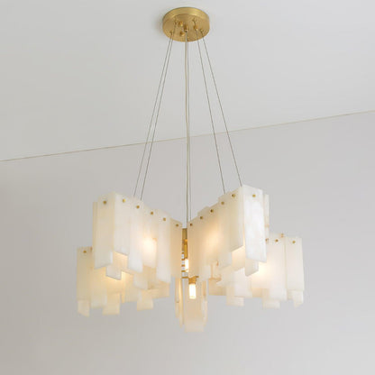 Elegant Alabaster Cascade Tiered Chandelier with Adjustable Height & L