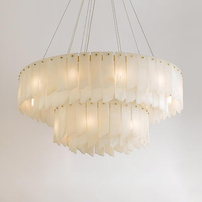 Elegant Alabaster Cascade Tiered Chandelier with Adjustable Height & L