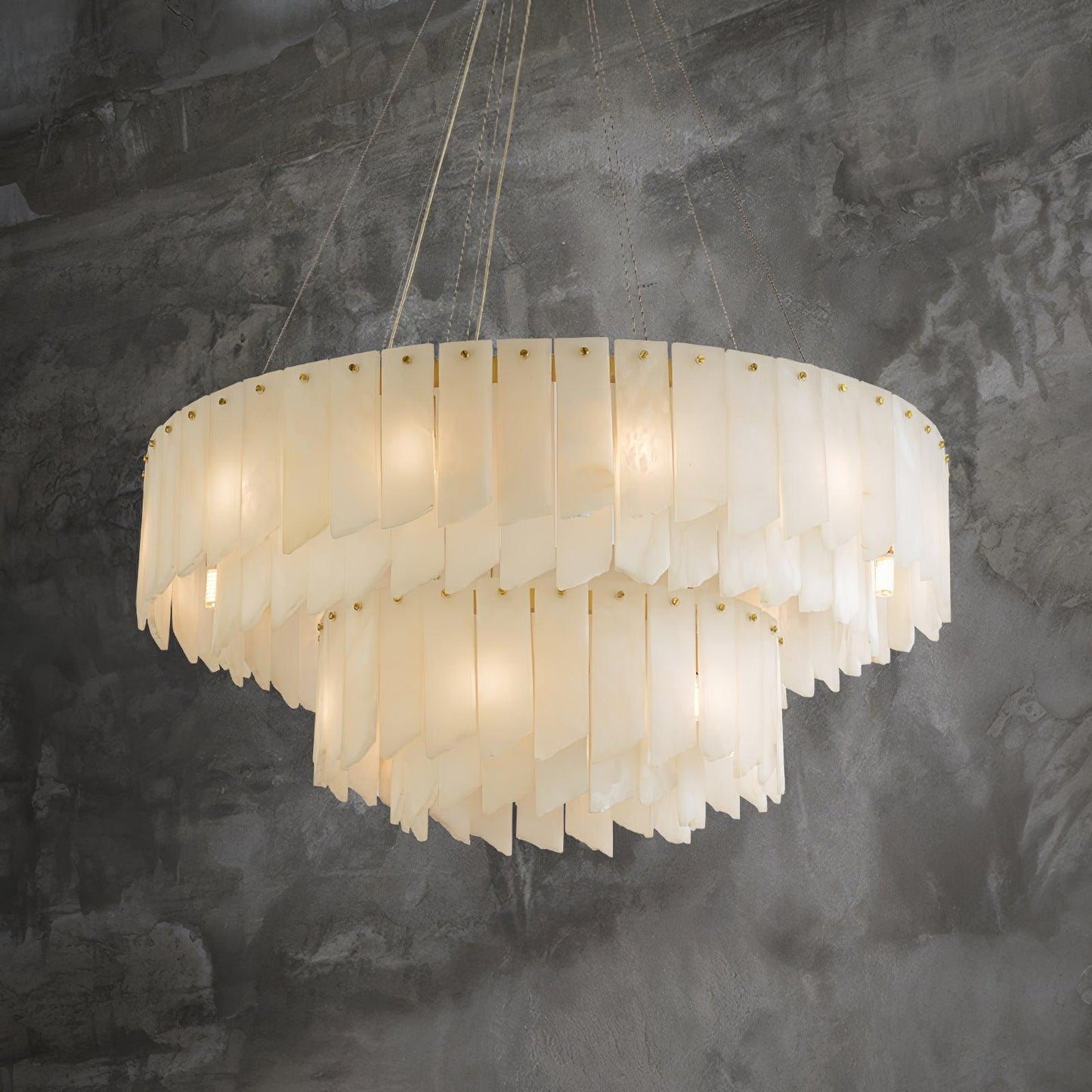 Elegant Alabaster Cascade Tiered Chandelier with Adjustable Height & L