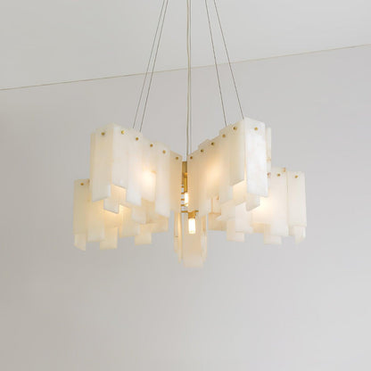 Elegant Alabaster Cascade Tiered Chandelier with Adjustable Height & L