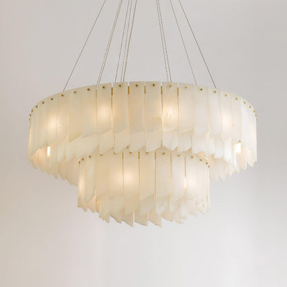 Elegant Alabaster Cascade Tiered Chandelier with Adjustable Height & L