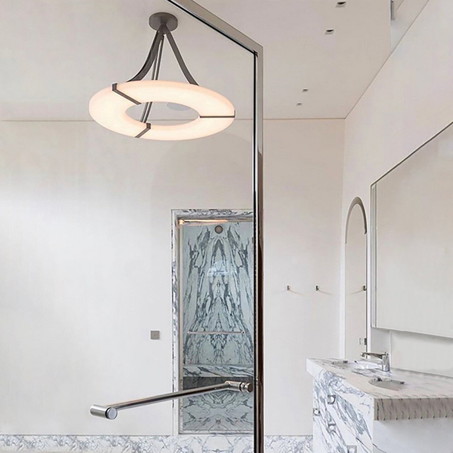 Alabaster Halo Pendant Light - Adjustable Height, Modern Design