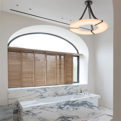 Alabaster Halo Pendant Light - Adjustable Height, Modern Design