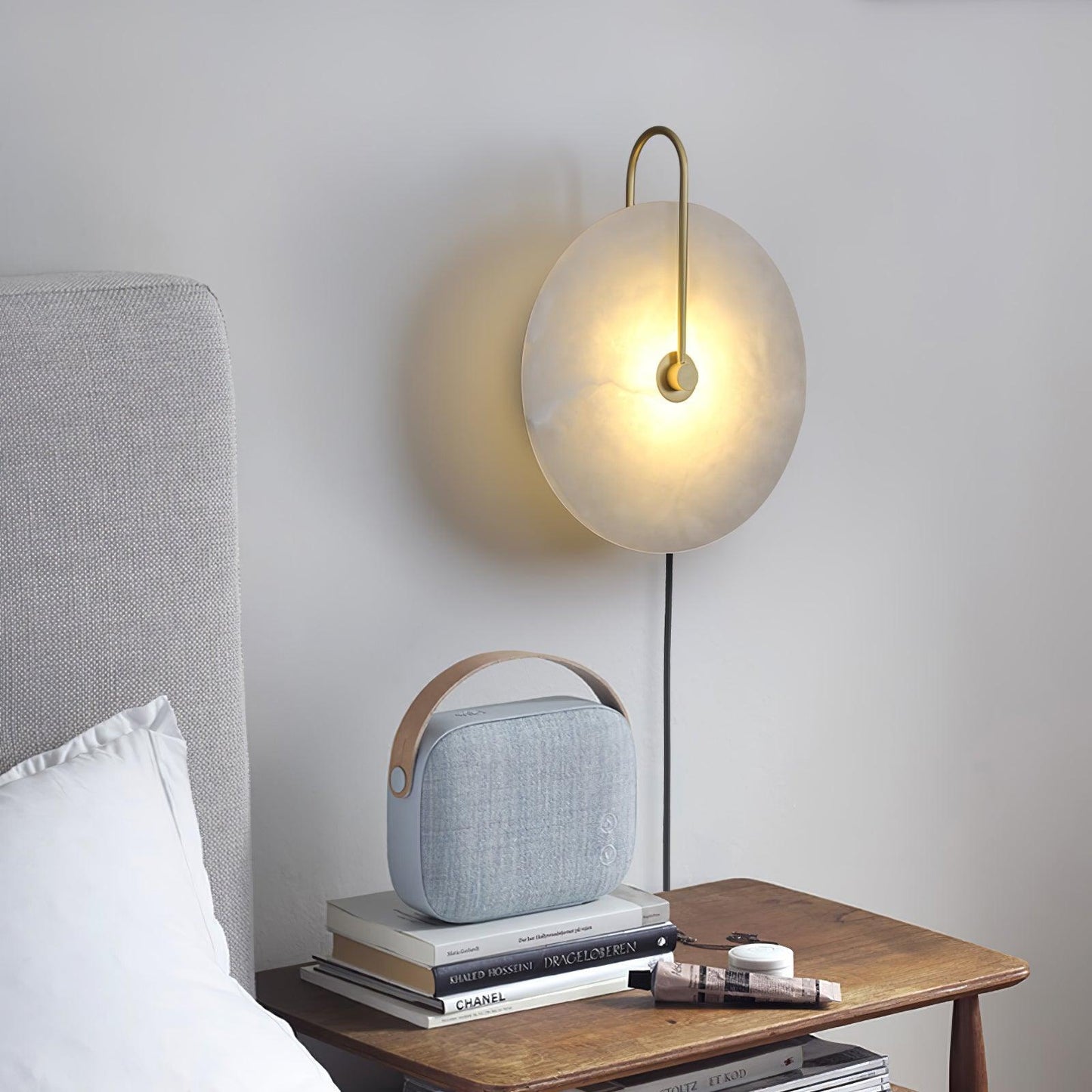 Alabaster LED Plug-In Wall Lamp - Dimmable, Energy Efficient Lighting