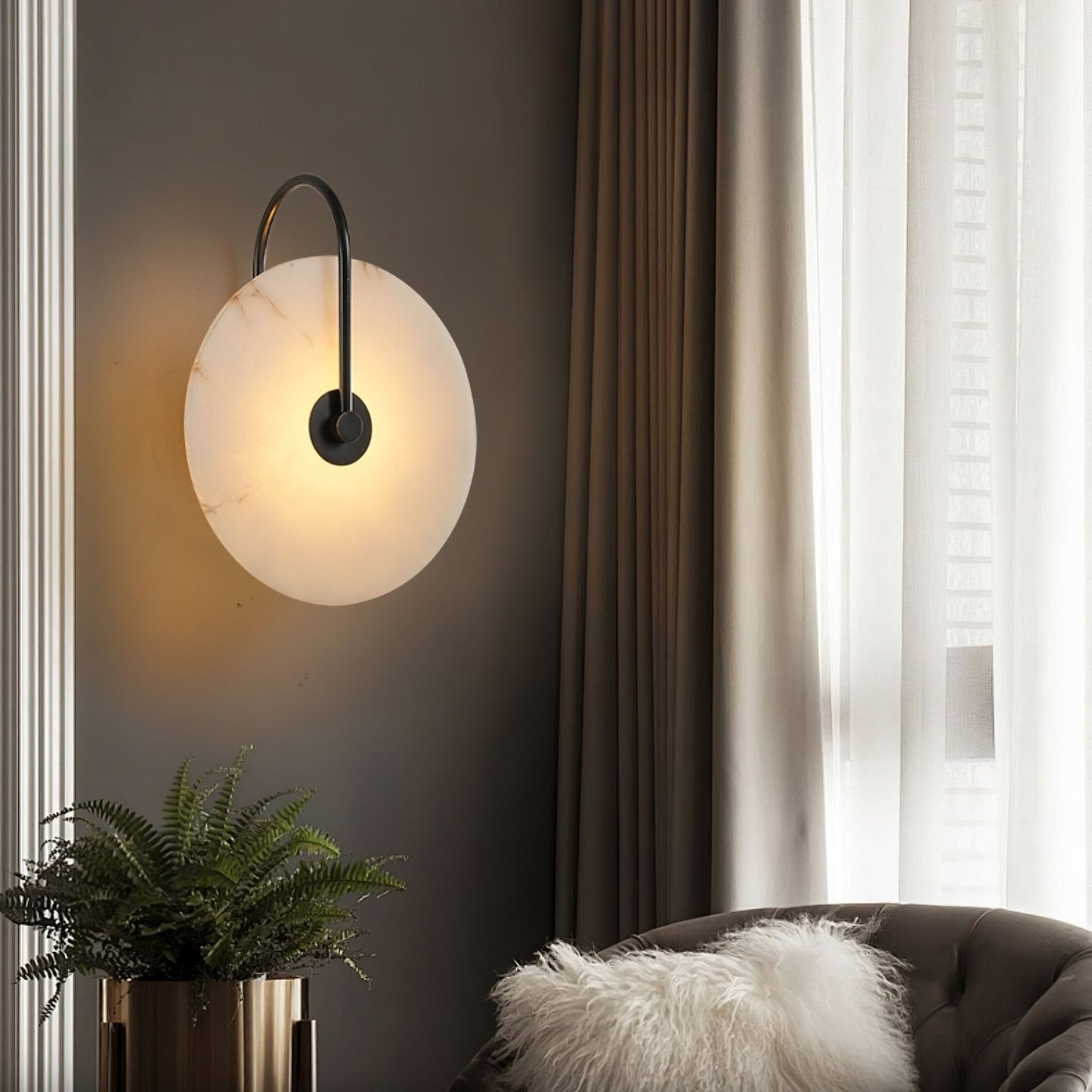 Alabaster LED Plug-In Wall Lamp - Dimmable, Energy Efficient Lighting