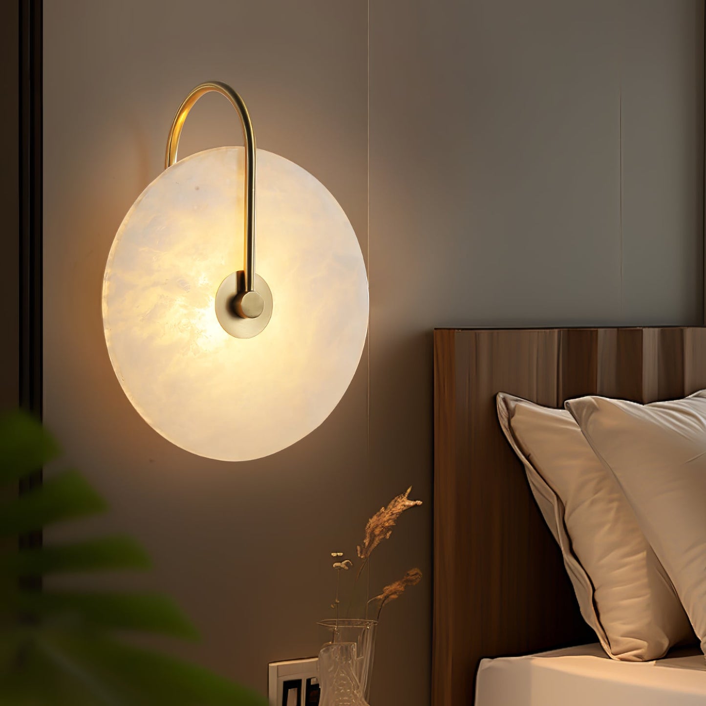 Alabaster LED Plug-In Wall Lamp - Dimmable, Energy Efficient Lighting
