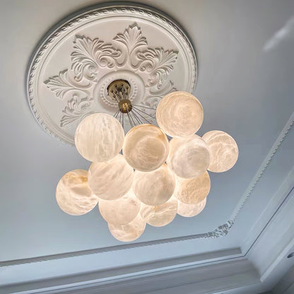 Elegant Alabaster Balls Chandelier - Adjustable Height & Soft Glow