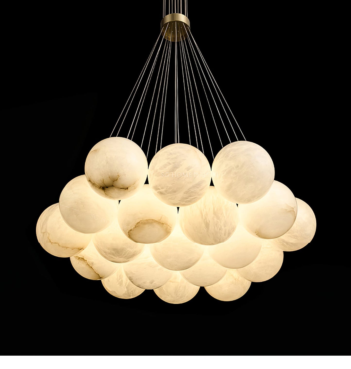 Elegant Alabaster Balls Chandelier - Adjustable Height & Soft Glow