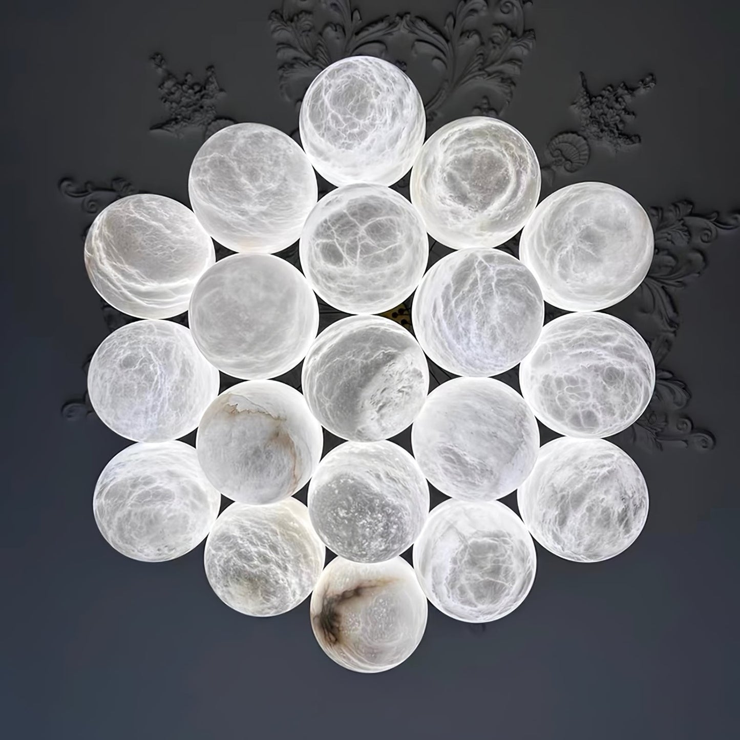 Elegant Alabaster Balls Chandelier - Adjustable Height & Soft Glow