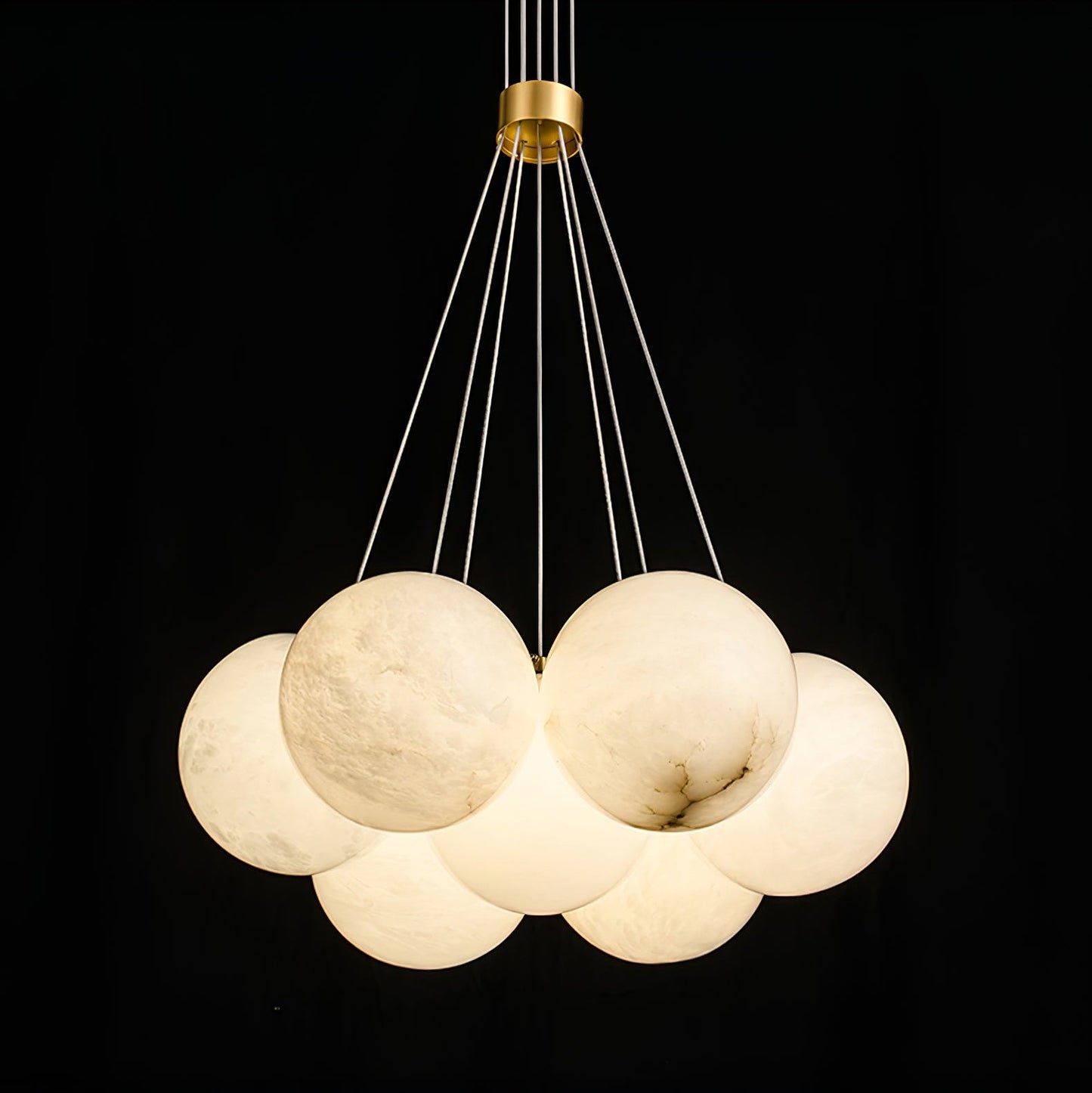 Elegant Alabaster Balls Chandelier - Adjustable Height & Soft Glow