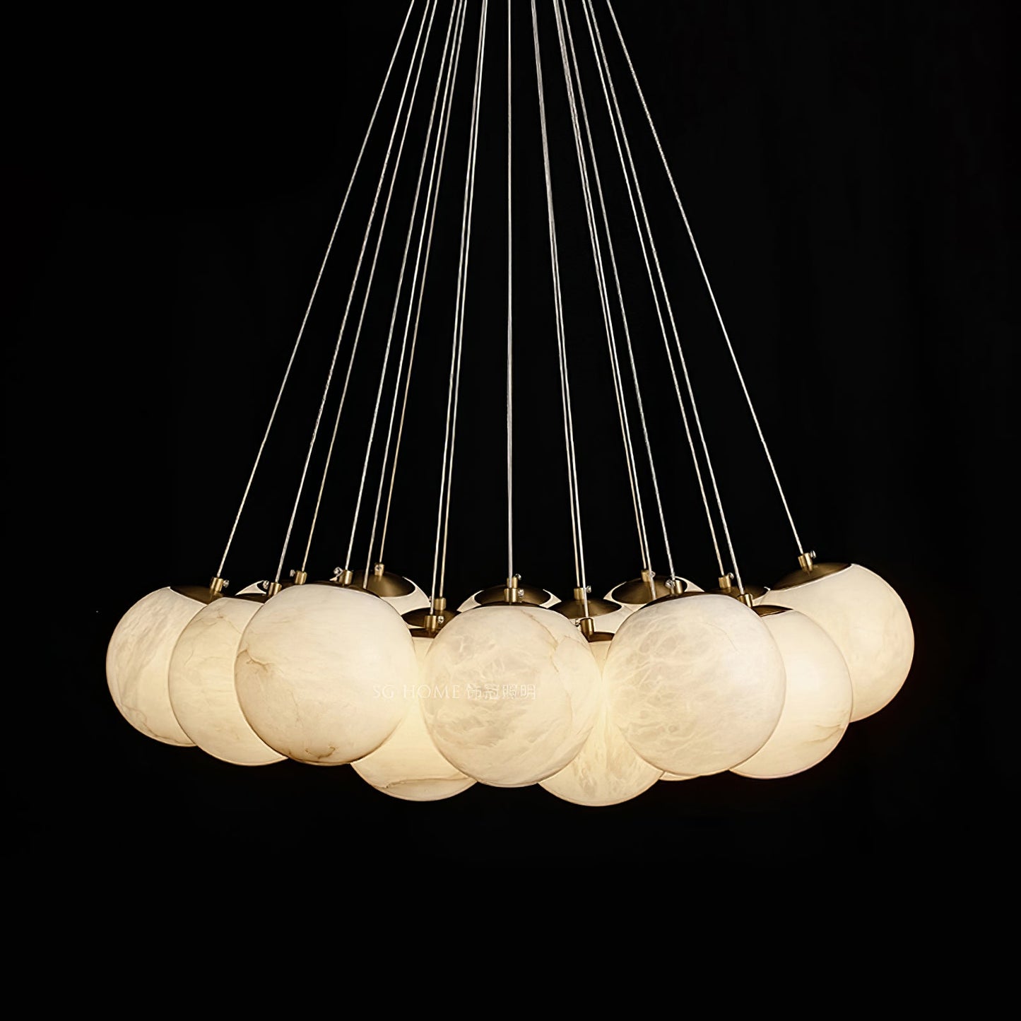 Elegant Alabaster Balls Chandelier - Adjustable Height & Soft Glow