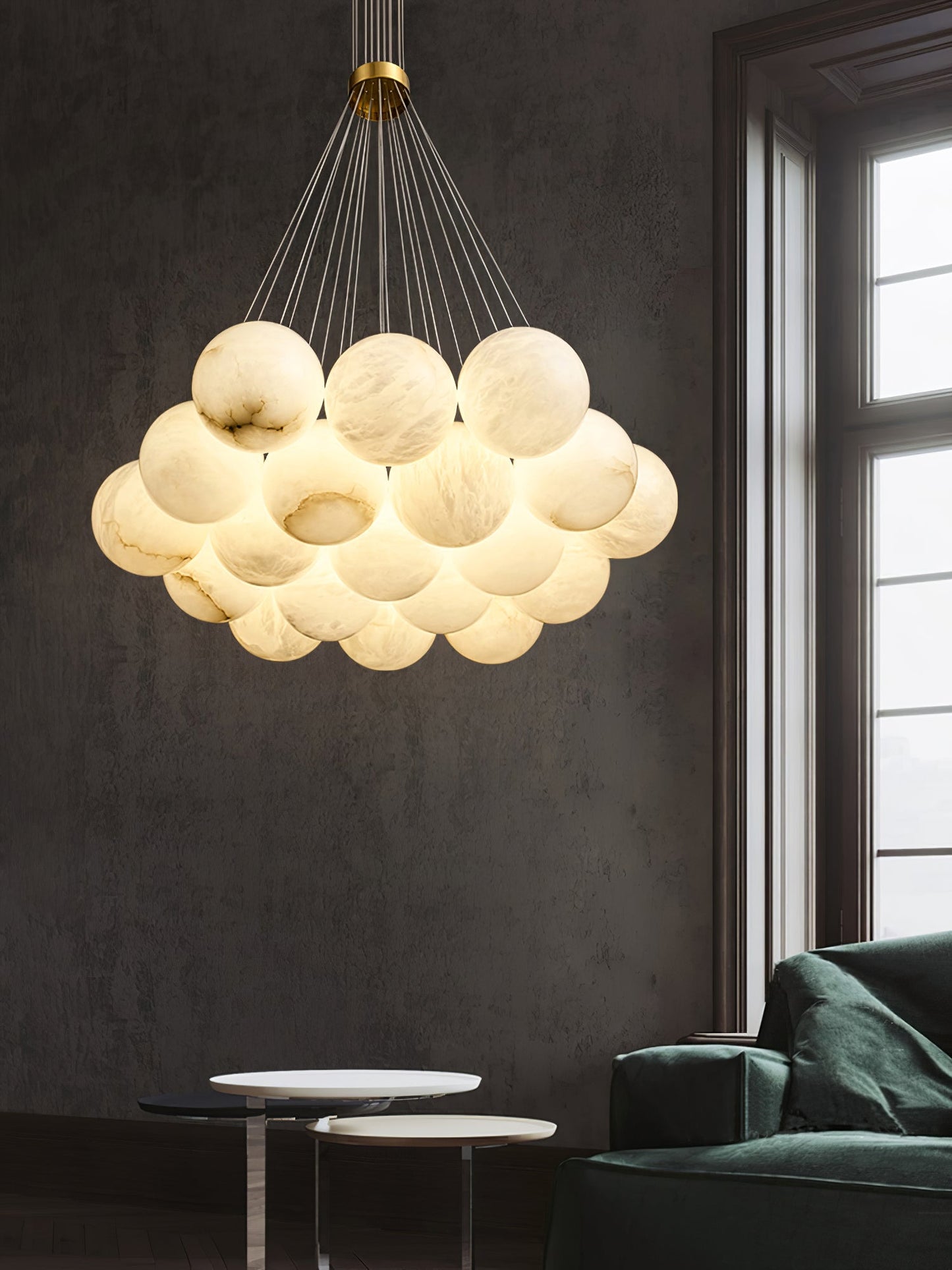 Elegant Alabaster Balls Chandelier - Adjustable Height & Soft Glow