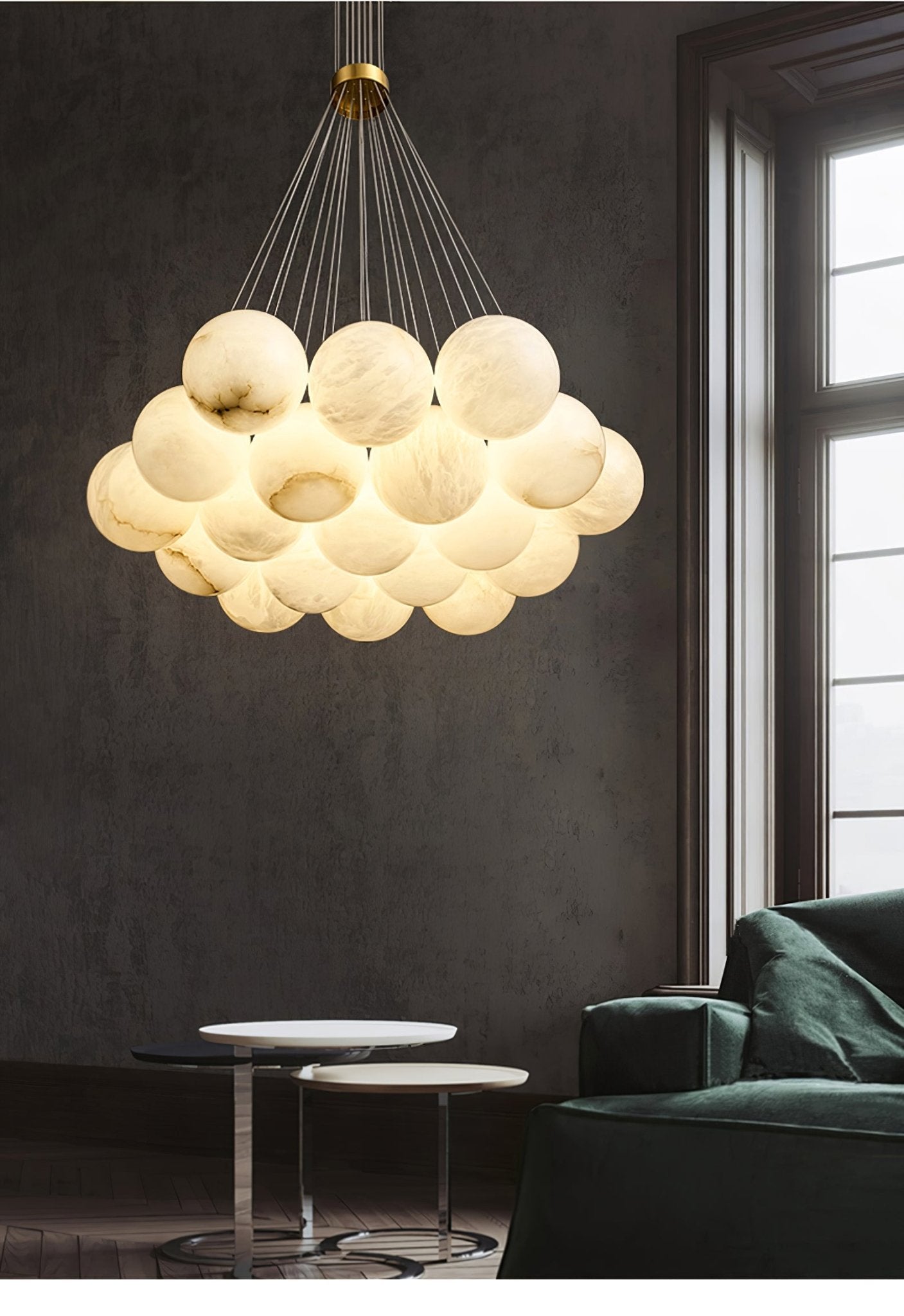 Elegant Alabaster Balls Chandelier - Adjustable Height & Soft Glow