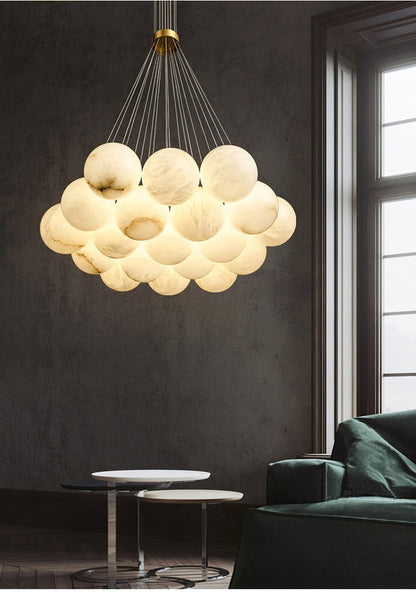 Elegant Alabaster Balls Chandelier - Adjustable Height & Soft Glow