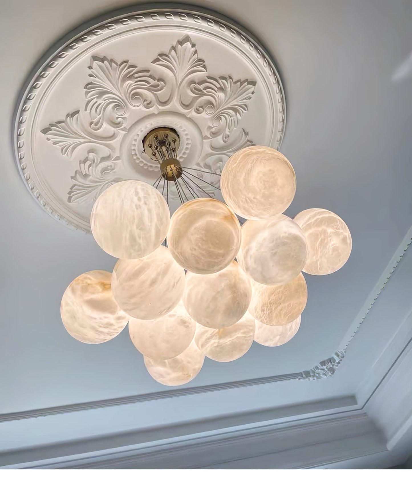 Elegant Alabaster Balls Chandelier - Adjustable Height & Soft Glow